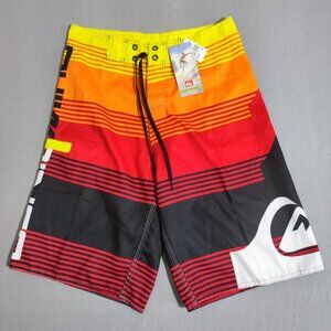 Quiksilver board shorts men's sz 30 red yellow black multi-colour stripes NWT